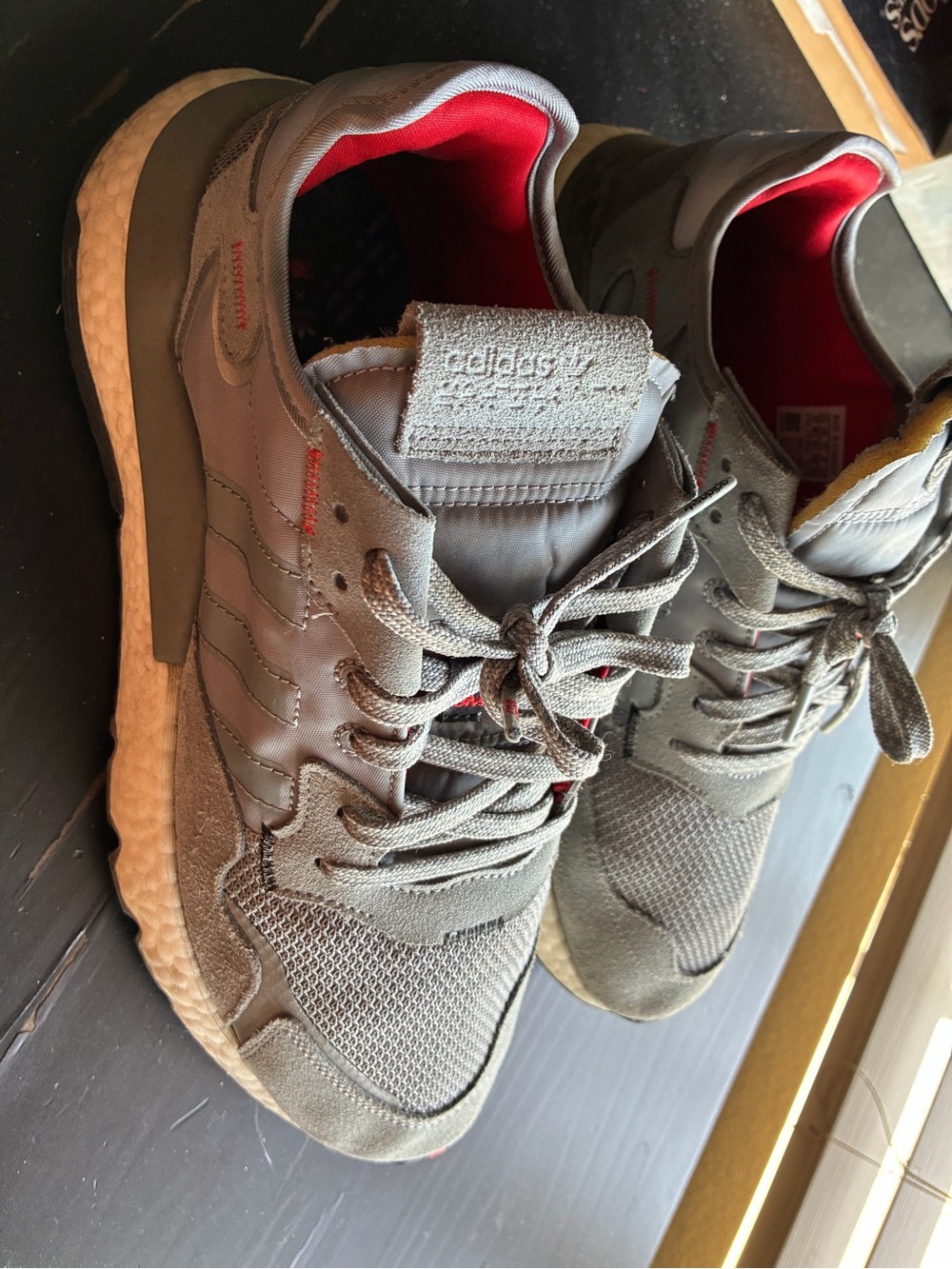 Adidas Grey and Red Men's Casual Sneakers